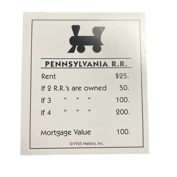 Monopoly Classic Pennsylvania Railroad Property Title Deed Card Replacement u - Picture 1 of 2